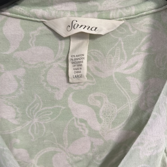 Soma long sleeve pajama top shirt green floral print lace trim Sz large - Picture 2 of 4